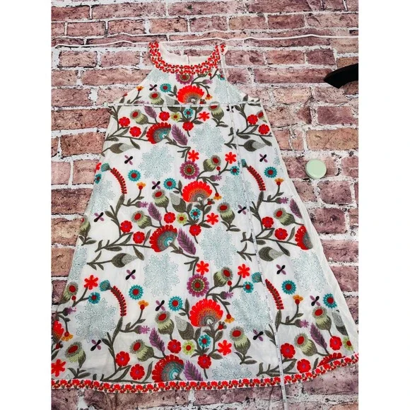 Anthropologie Dolma Embroidered Floral Cotton Shift Dress Boho Festival Small - Picture 13 of 15